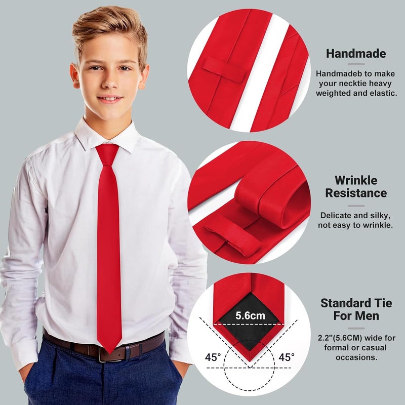 Junmaxroad Store Boys Black Tie Satin Solid Color Necktie for Teen Wedding School Graduation with Gift Box - Image 4